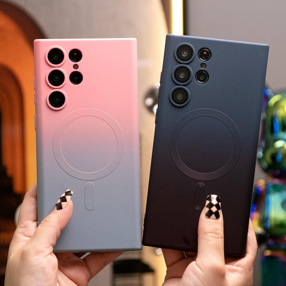 Matte Gradient Color Magnetic Wireless Charging Phone Case For Samsung S24FE S24Ultra S24 S23Ultra S23 S22 S21 FE Plus Ultra Note 20 Ultra with Lens Protector