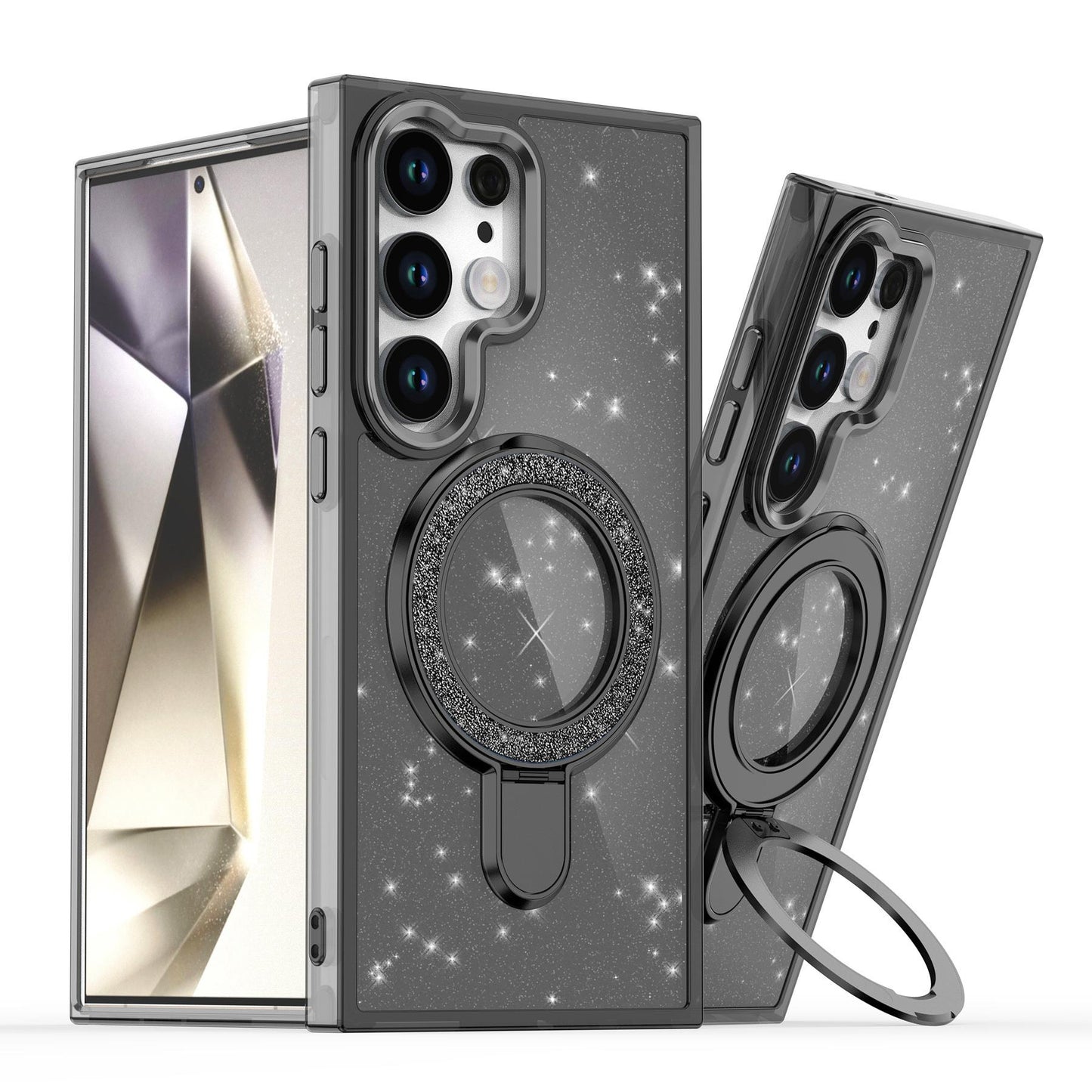 Glitter Shining Case With Magnetic Kickstand For Samsung S24 23  Ultra  Plus FE A05 A05S A15 A25 A35 A55 Magsafe Plating Wireless Charging Bling Cover Back Shell Girls
