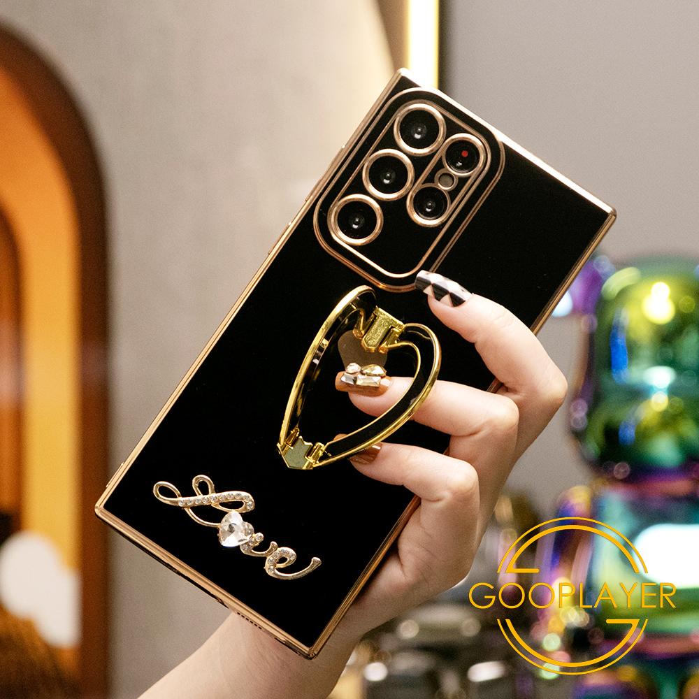 Luxury Love Heart Side Pattern Love Heart Holder Plating Phone Case For Samsung S24Ultra S24FE S24 S23 S22 S21Ultra FE Plus Ultra A55 A35 A25 A15