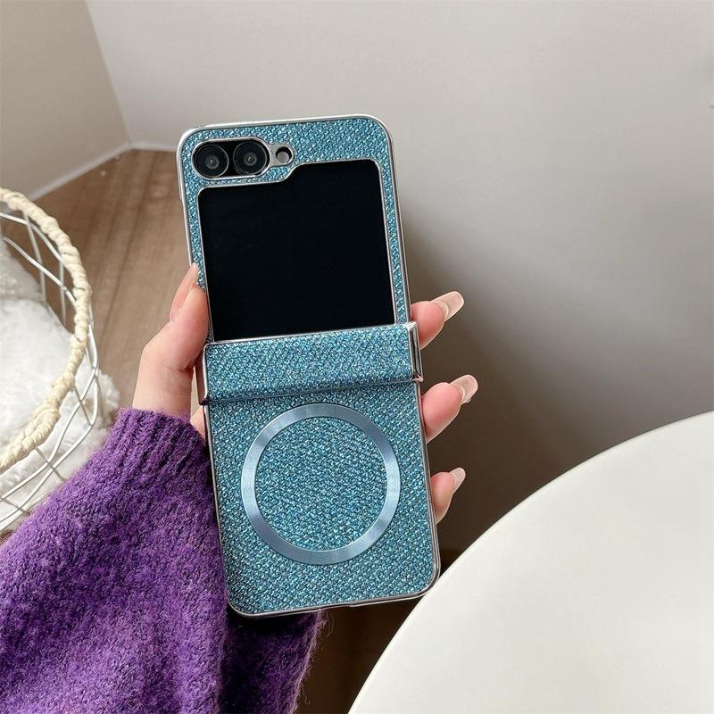 Luxury Glitter Rhinestone Strong Magnetic PC Flip Phone Case For Samsung Galaxy Z Flip6 Flip5 Flip4 Flip3 5G Smart Phone Full Cover