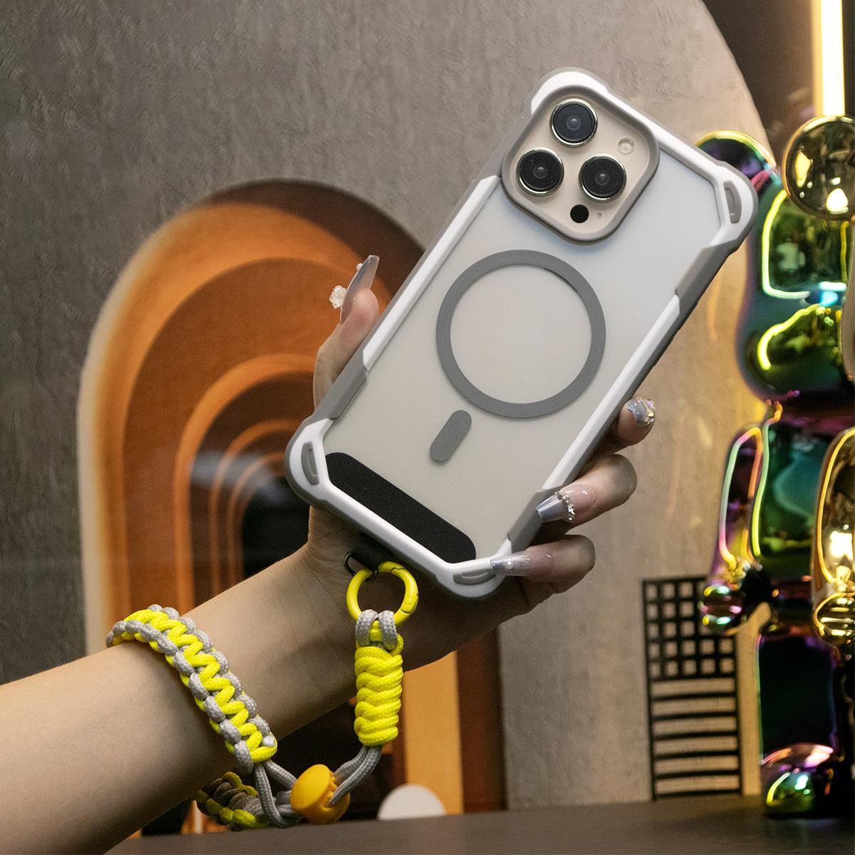 For iPhone 16 15 14 13 12 11 Pro Max Case, Clear Acrylic Two-tone Magnetic Phone Case With Adjustable Wristbands, Camera Protector Shockproof Non-Yellowing Heavy Duty Protection Hard Cover