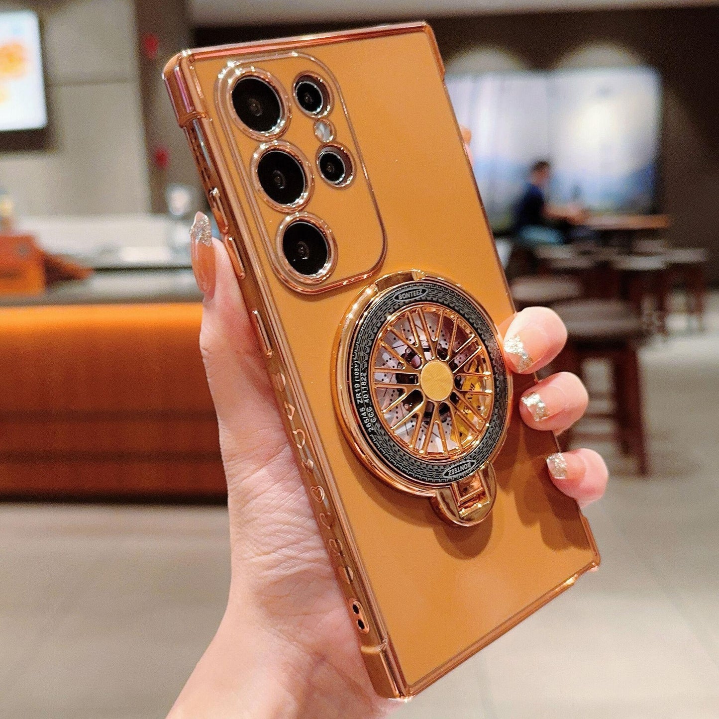 Plating Love Heart TPU Phone Case with Metal Rotating Magnetic Kickstand For Samsung S25Ultra S24 S23 S22 S21 Shockproof Support Wireless Charging Soft Full Cover