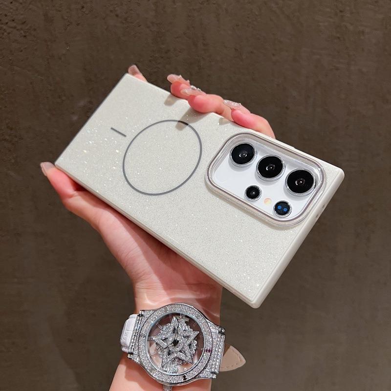 Luxury Two-Tone Glossy Glitter Magnetic Fine Line Phone Case For Magsafe For Samsung S25Ultra S24Ultra S23Ultra Hard Back Cover