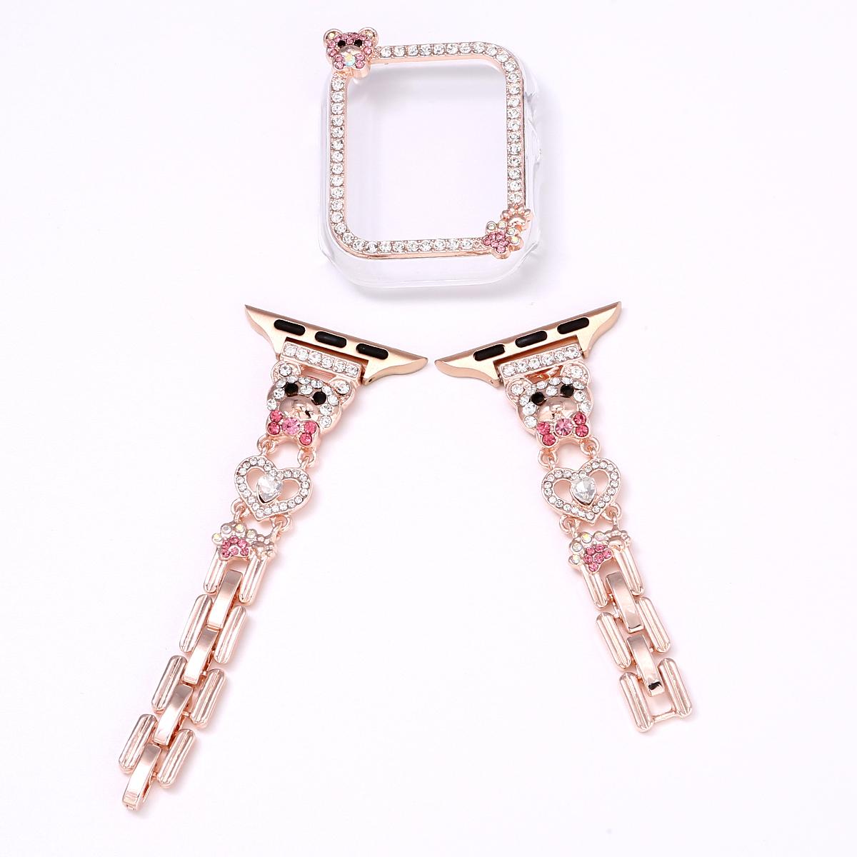 Diamond Bear Chain and Watch Case for Apple Watch 44mm Band 45 42 38 41 Ultra 49mm Link Bracelet for IWatch Series 9 8 7 6 SE 5 4