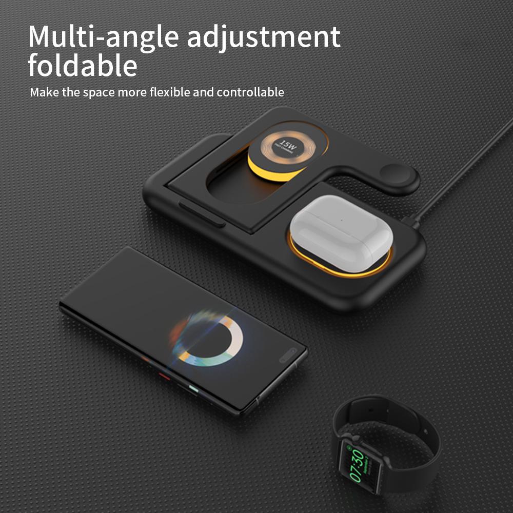 4 in 1 Fast Wireless Charger Stand Station for iPhone 16 15 14 13 iWatch Airpods Magnetic Foldable Charging Dock With LED Night Lamp