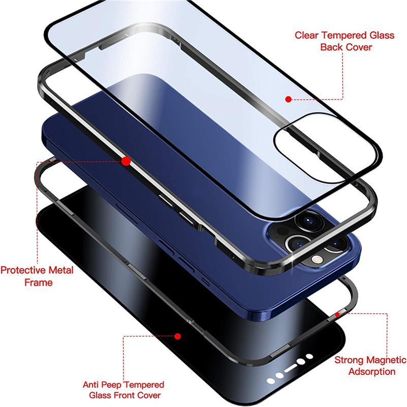 Anti Peeping Magnetic Double Sided Full Cover Privacy Metal Bumper Glass Case for IPhone 16ProMax 16 15 14 13 Pro Max 12 11 X XS Max XR  Antispy Cover