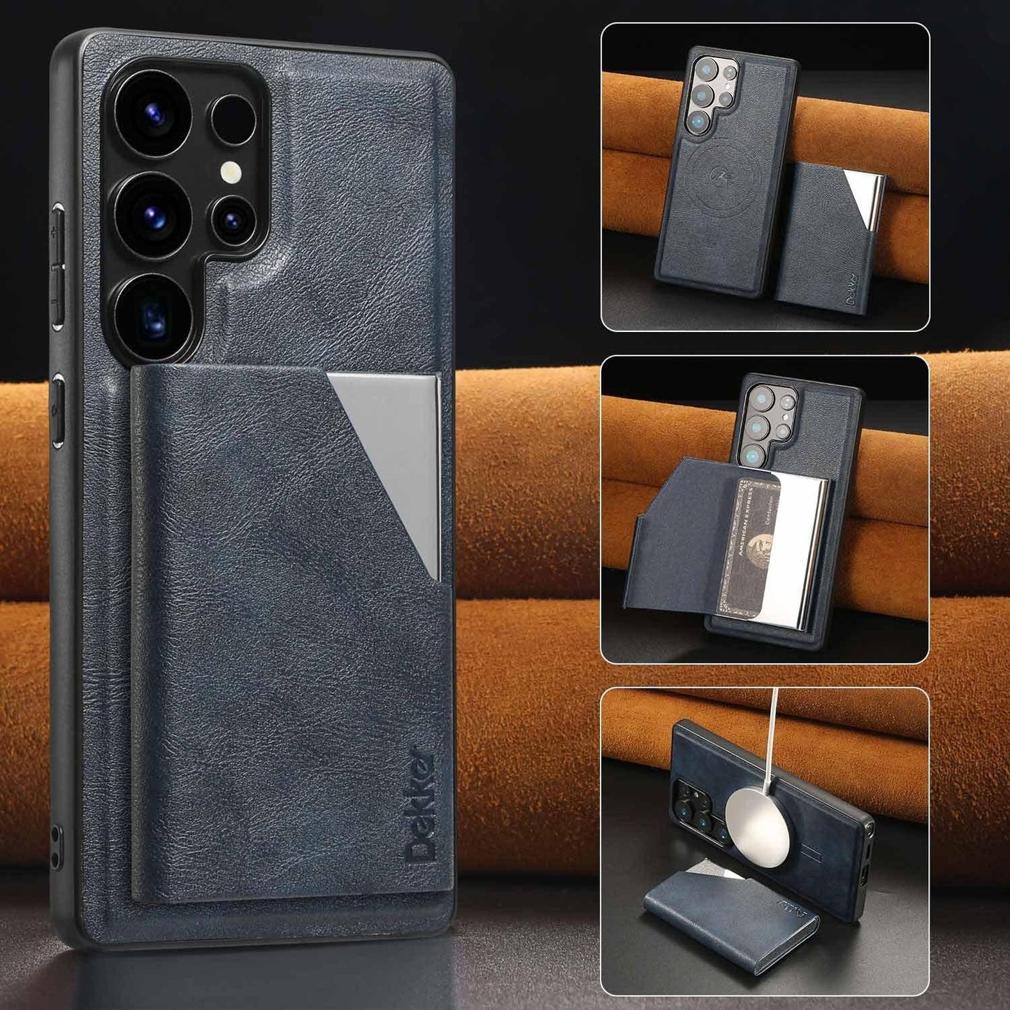 For Samsung S25 S24 S23 A16 A15 A36 A35 A56 A55 A53 Leather Phone Case with Strong Magnetic Wallet, Anti-Fall Card Bag Kickstand for Magsafe Shockproof Business Hard Full Cover