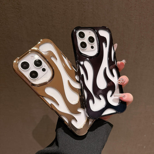 Heat Dissipation Four Corner Shockproof Plating Fire Pattern Hollow Out Cooling Phone Case For iPhone 16ProMax 15 14 13 12 11 Soft Full Cover