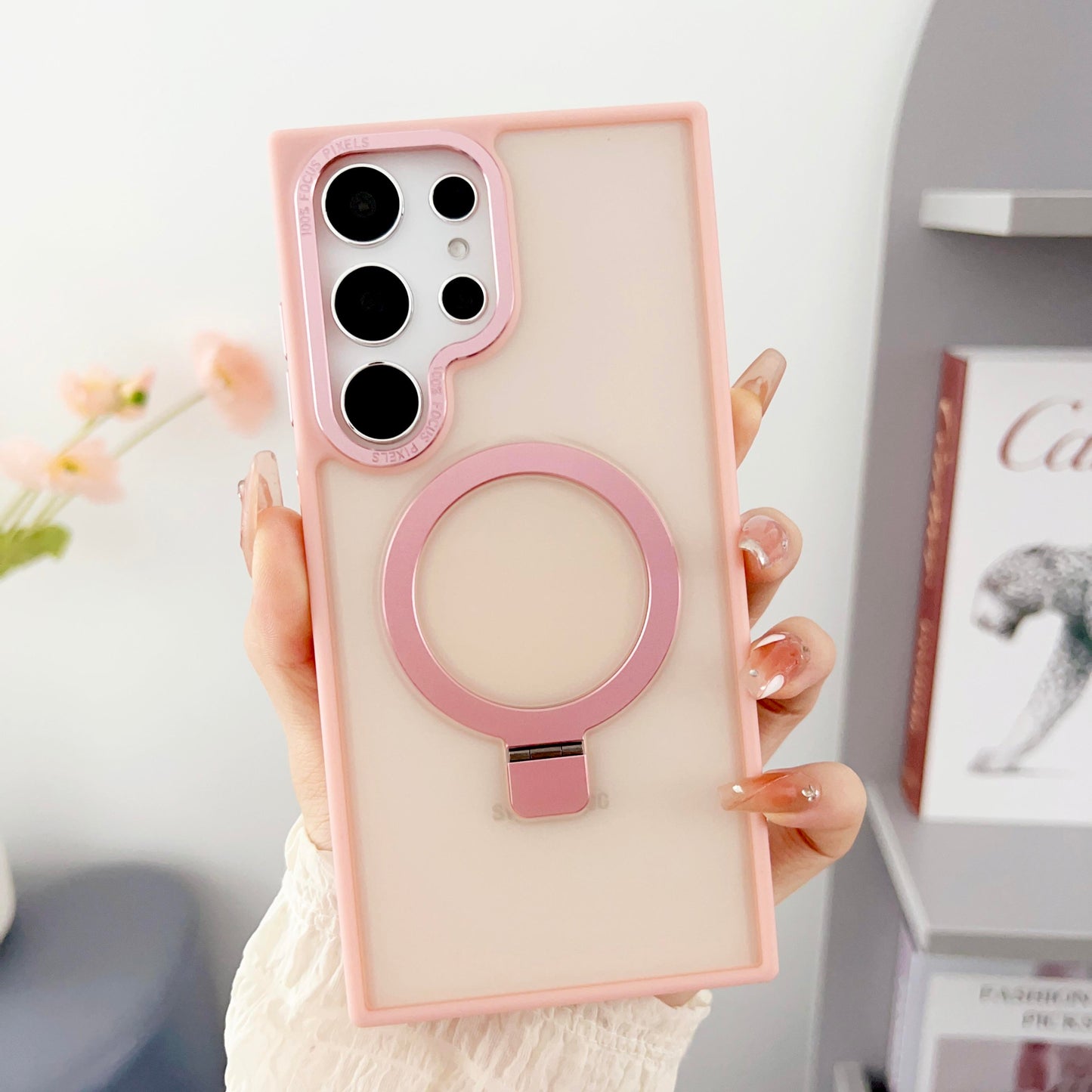 For Samsung S24Ultra S24Plus S24 S23Ultra S23Plus S23 Case, Clear Matte Magnetic Kickstand, Luxury Elegant Support Wireless Charging Case Foldable Magnetic Pop Stand Camera Protection Cover