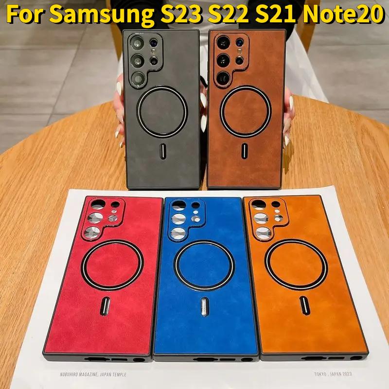 Vintage Leather Magnetic Case For Samsung S24 S23 S22 S21 Note20 Ultra Plus S21FE S23Ultra Hard Cover