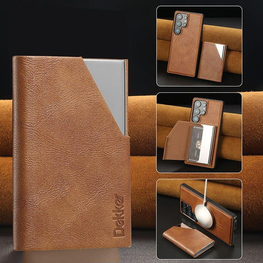 Multi-function Leather Card Case Strong Magnetic Wallet Card Holder Card Bag Case for Magsafe for iPhone 16 15 14 13 12 Pro Max Stand Cover for Samsung S25 S24 S23 Smart Phone Accessories
