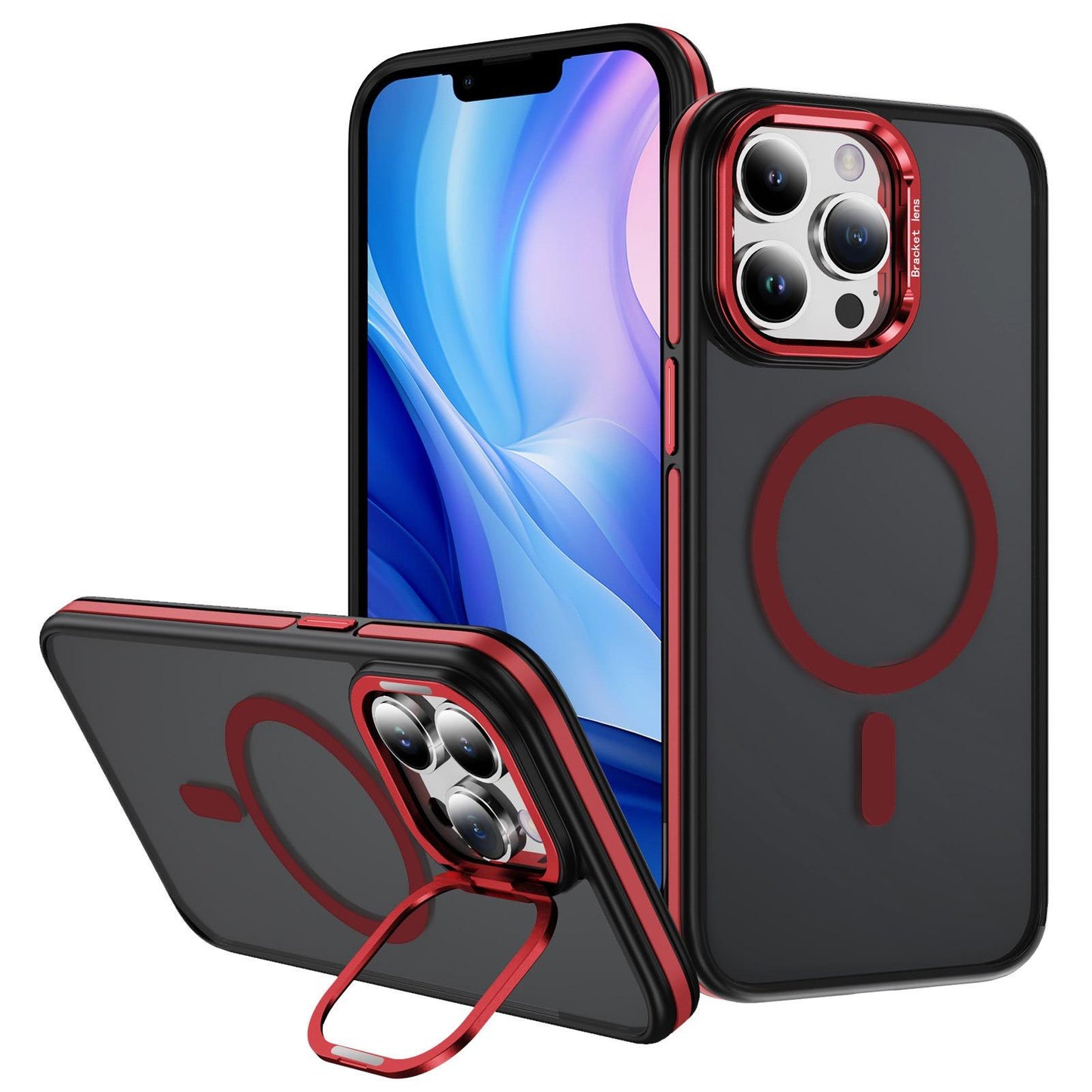 Two-Tone Matte Transparent Anti-Dust Anti-Fall Bumper Shockproof Strong Magnetic Phone Case With Metal Camera Kickstand for iPhone 16ProMax 16 15 14 13 12 11 XR Bumper Hard Cover