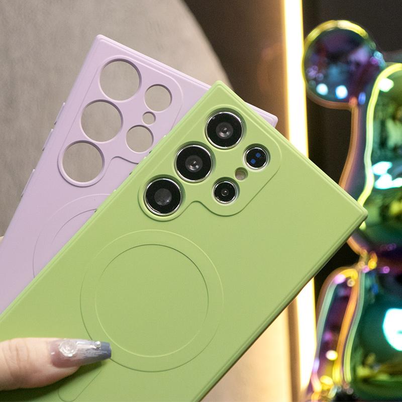 Strong Magnetic Phone Case For Samsung S25Ultra S25 S24 S24FE S22 S23 Ultra A15 A35 A55, Soft Liquid Silicone Shockproof Full Cover With Microfiber Lining