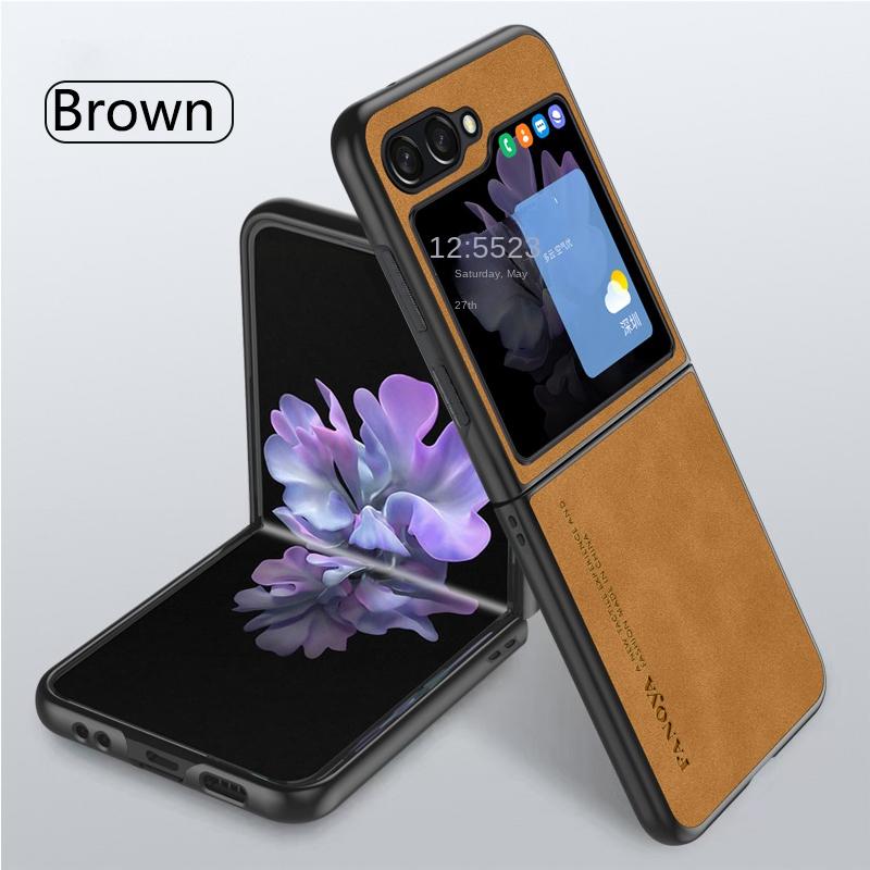 Luxury Lambskin Leather Cover For Samsung Galaxy Z Flip 5 4 3 Flip5 Flip4 Flip3 Shockproof Hard Case