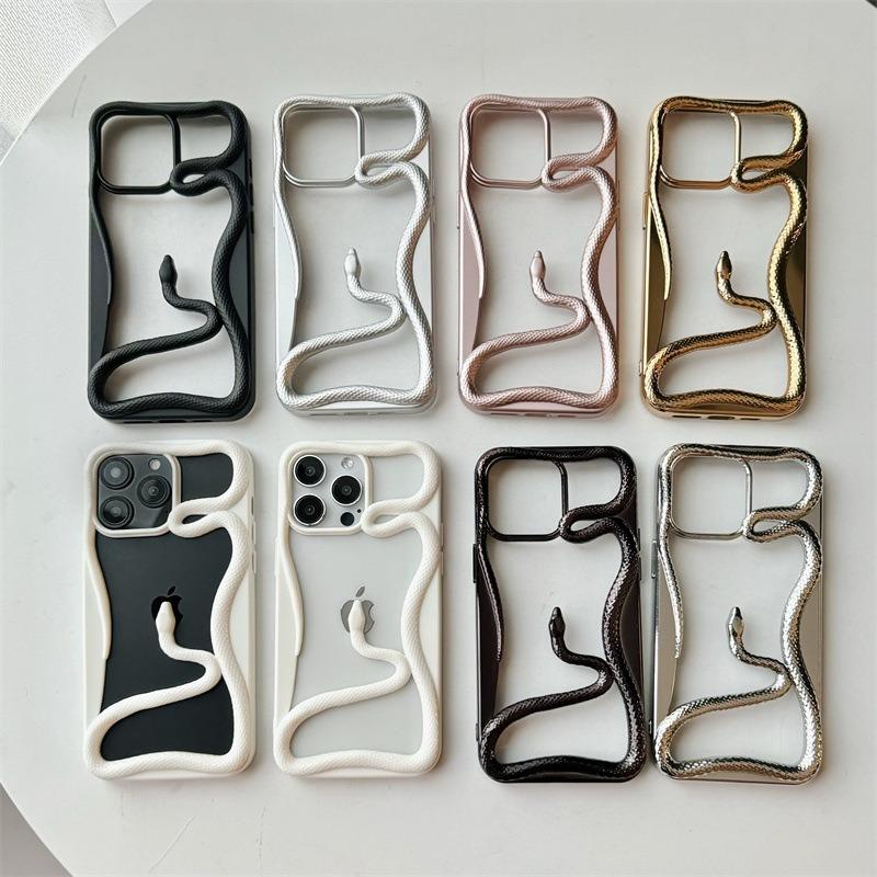 Plating Heat Dissipation Shockproof Snake Pattern Hollow Out Cooling Phone Case For iPhone 16ProMax 15 14 13 12 11 Soft Full Cover