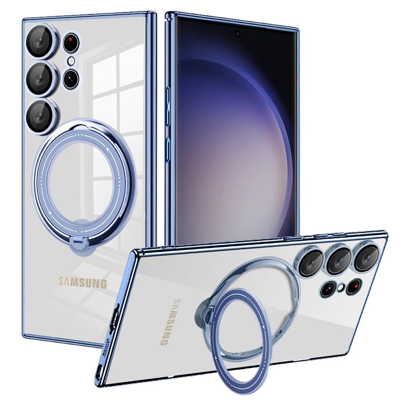 Clear Magnetic Kickstand Transparent Ring Case For Samsung S24 S23 S22 Ultra A54 A34 A14 with Lens Cover