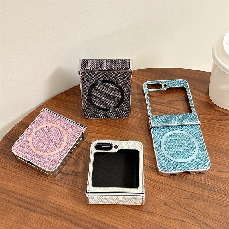 Luxury Glitter Rhinestone Strong Magnetic PC Flip Phone Case For Samsung Galaxy Z Flip6 Flip5 Flip4 Flip3 5G Smart Phone Full Cover