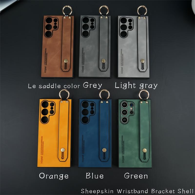For Samsung S25Ultra S25 S24 S23 S22 S21 Case With Wristband, Matte Durable Faux Leather Kickstand Shockproof Phone Case
