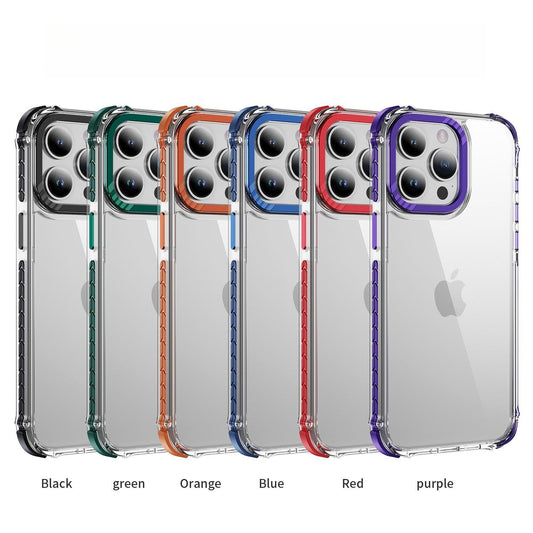 Colorful HD Transparent Anti-Dust Four Corner Anti-Fall Bumper Shockproof Camera Metal Protection Phone Case for iPhone 16ProMax 16 15 14 13 12 11 XR Hard Cover