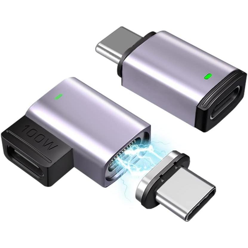 USB C Magnetic Adapter Right Angle, Magnetic USB C Adapter 100W Fast Charging 11Pins 480Mbps Data Transmission Compatible with MacBook Pro/Air For iPhone 16 15 For Samsung S25 S24 S23