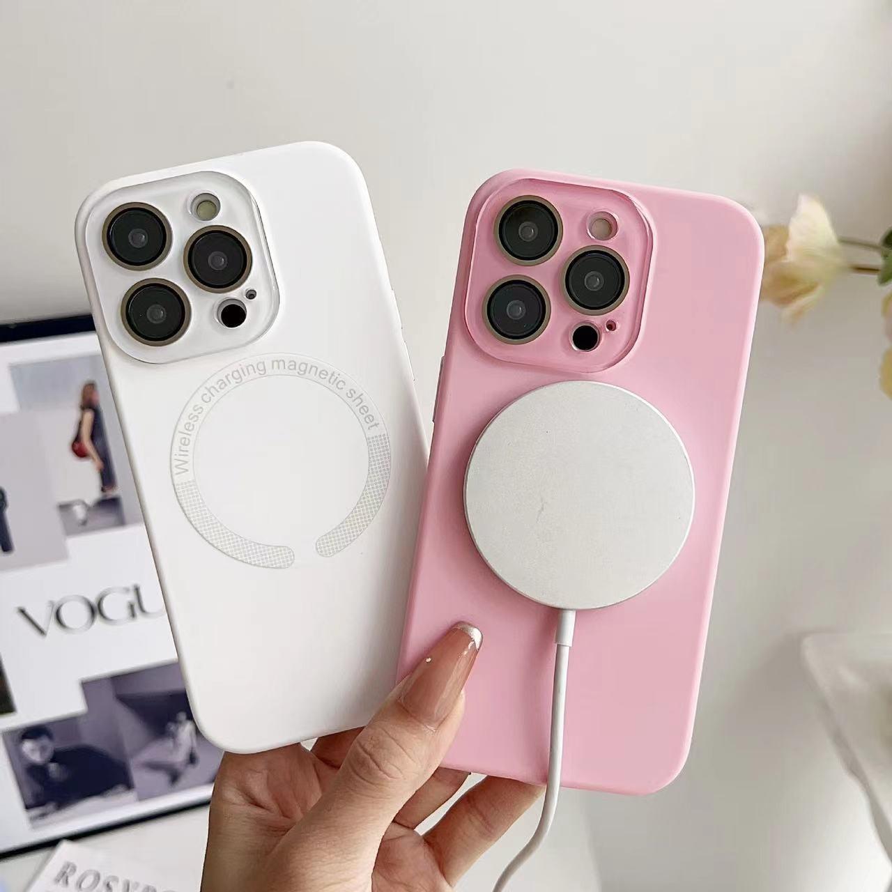 Matte Magnetic Silicone Slim Phone Case With Len Protector For iPhone 16ProMax 15 14 13 12 11 Skin Feel Shockproof Soft Full Cover