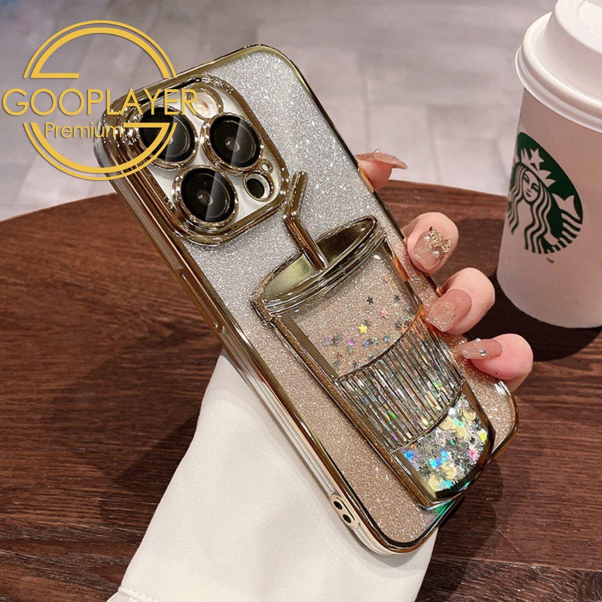 For iPhone 16 15 14 13 12 Pro Max Phone Case, Gradient Flowing Liquid Quicksand Cup Sparkling Bling Glitter Cup Style Fun Sparkle Transparent Soft TPU Full Cover