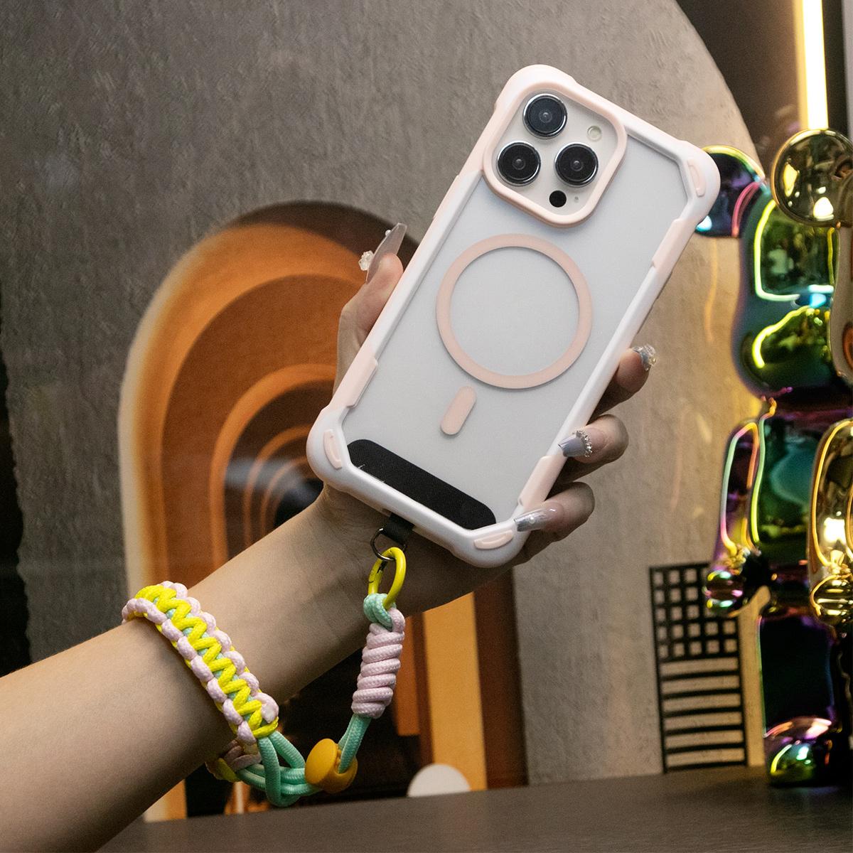 For iPhone 16 15 14 13 12 11 Pro Max Case, Clear Acrylic Two-tone Magnetic Phone Case With Adjustable Wristbands, Camera Protector Shockproof Non-Yellowing Heavy Duty Protection Hard Cover