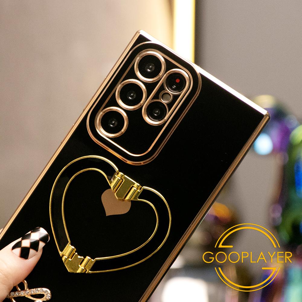 Luxury Love Heart Side Pattern Love Heart Holder Plating Phone Case For Samsung S24Ultra S24FE S24 S23 S22 S21Ultra FE Plus Ultra A55 A35 A25 A15