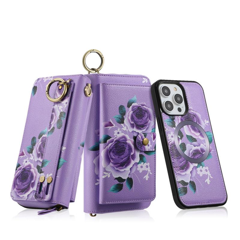 Flower Phone Case For iPhone 16 15 14 Plus 13 12 Pro MAX Multifunction Zipper Leather Magnetic Wallet Split Cover