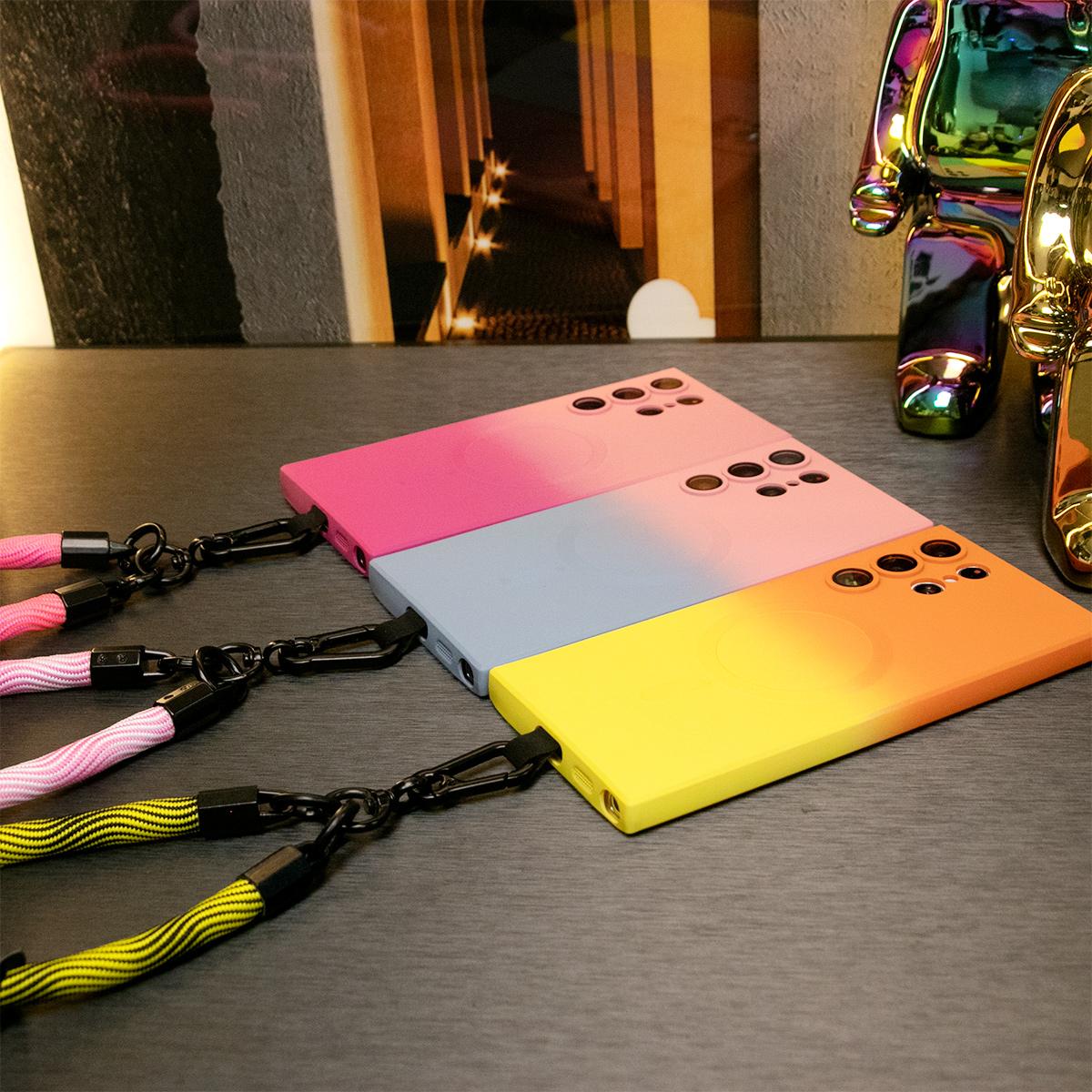Gradient Color Magnetic Wireless Charge Matte Case with 10mm Wave Multifunctional Rope For Samsung Galaxy S24 S23 S22 S21 Plus Ultra Note 20 Ultra Wireless Charging Soft Bumper Cover