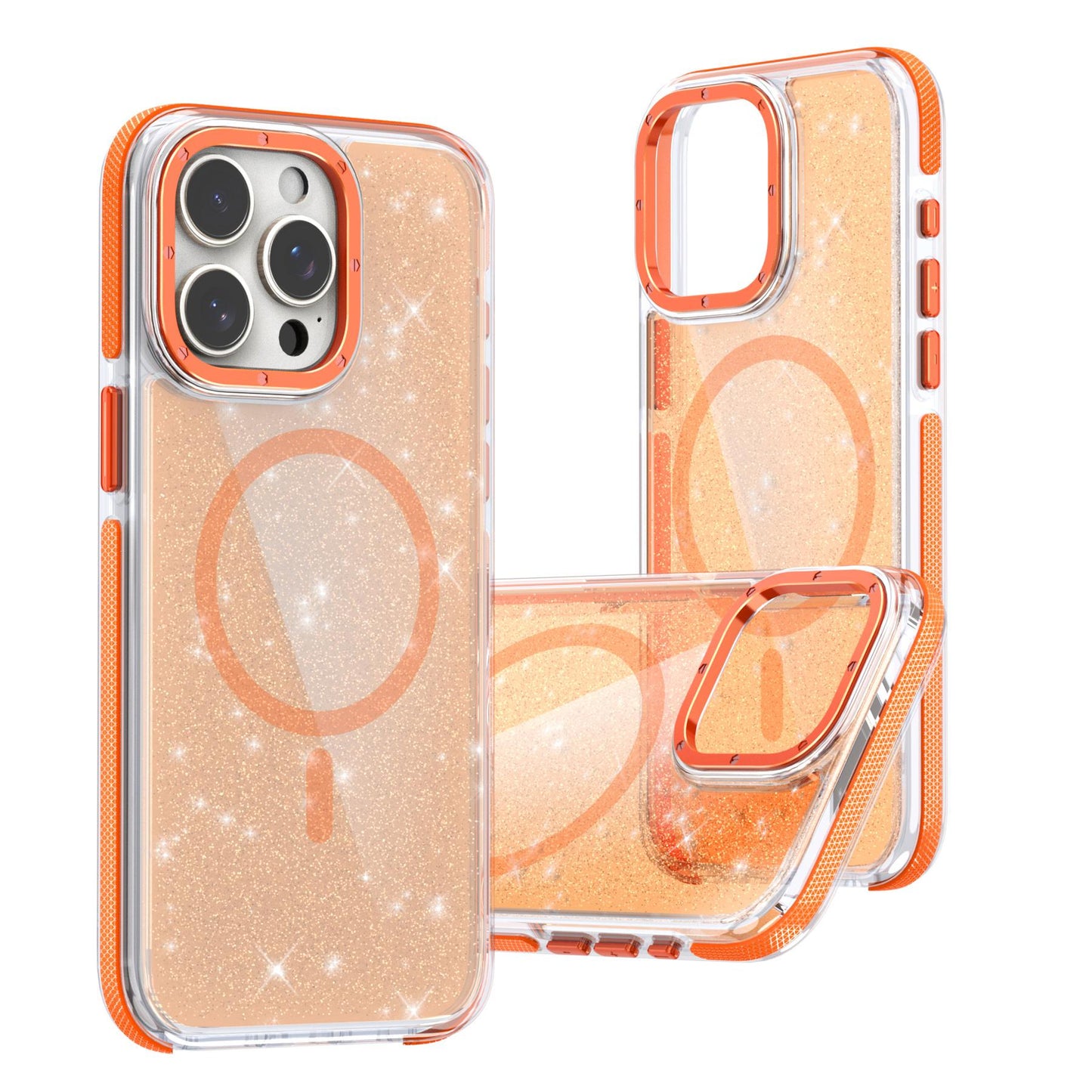 Dual Color Magnetic For Magsafe Wireless Charging Case With Glitter Powder For iPhone 16 15 14 13 12 11 Pro Max Plus Hard Cover