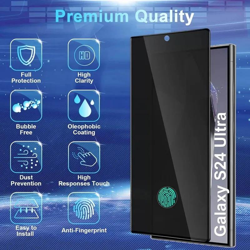 4 Pieces Matte Privacy / High Definition Coverage Fingerprint Unlock Anti-Broken Soft Ceramic Film For Samsung S25Ultra S25 S24 S23 S22 S21 Note20 Screen Protector with Installation Tool