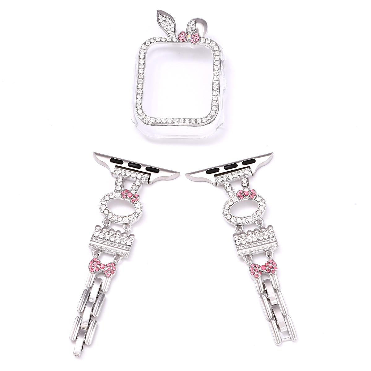 Diamond Rabbit Chain and Watch Case for Apple Watch 44mm Band 45 42 38 41 Ultra 49mm Link Bracelet for IWatch Series 9 8 7 6 SE 5 4