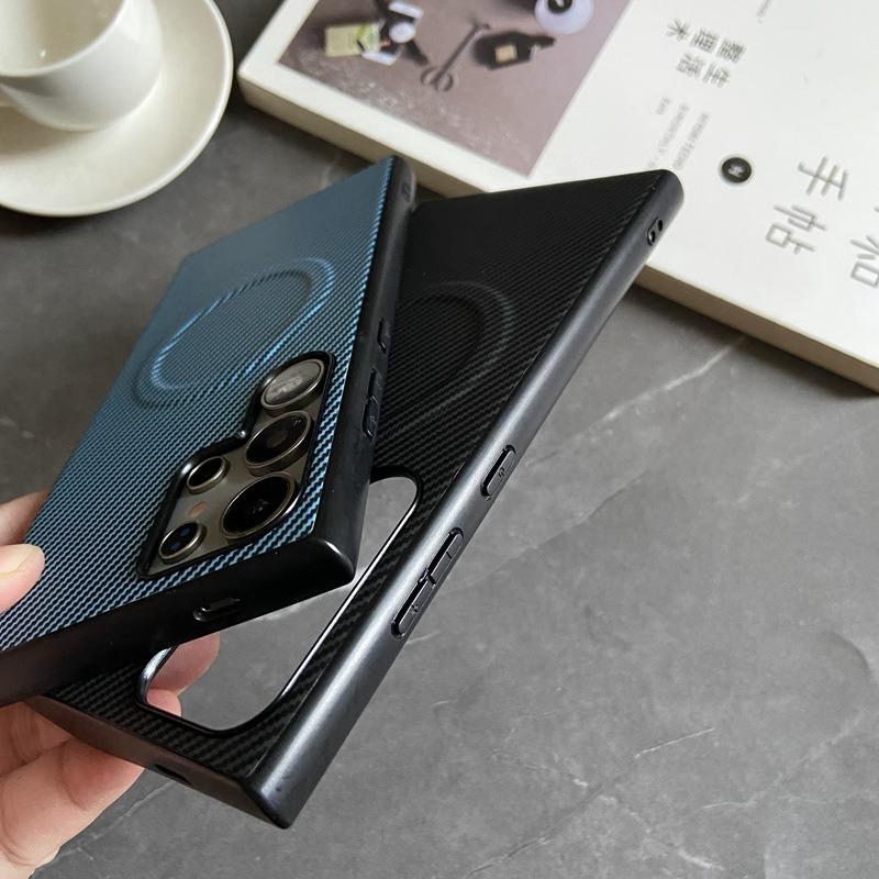 For Samsung S25Ultra S24 S23 S22 Note20 A15 A25 A35 A36 A55 A56 Phone Case, Antislip Carbon Fiber Matte Luxury Leather Strong Magnetic Slim Emboss Protection Shockproof Hard Full Cover