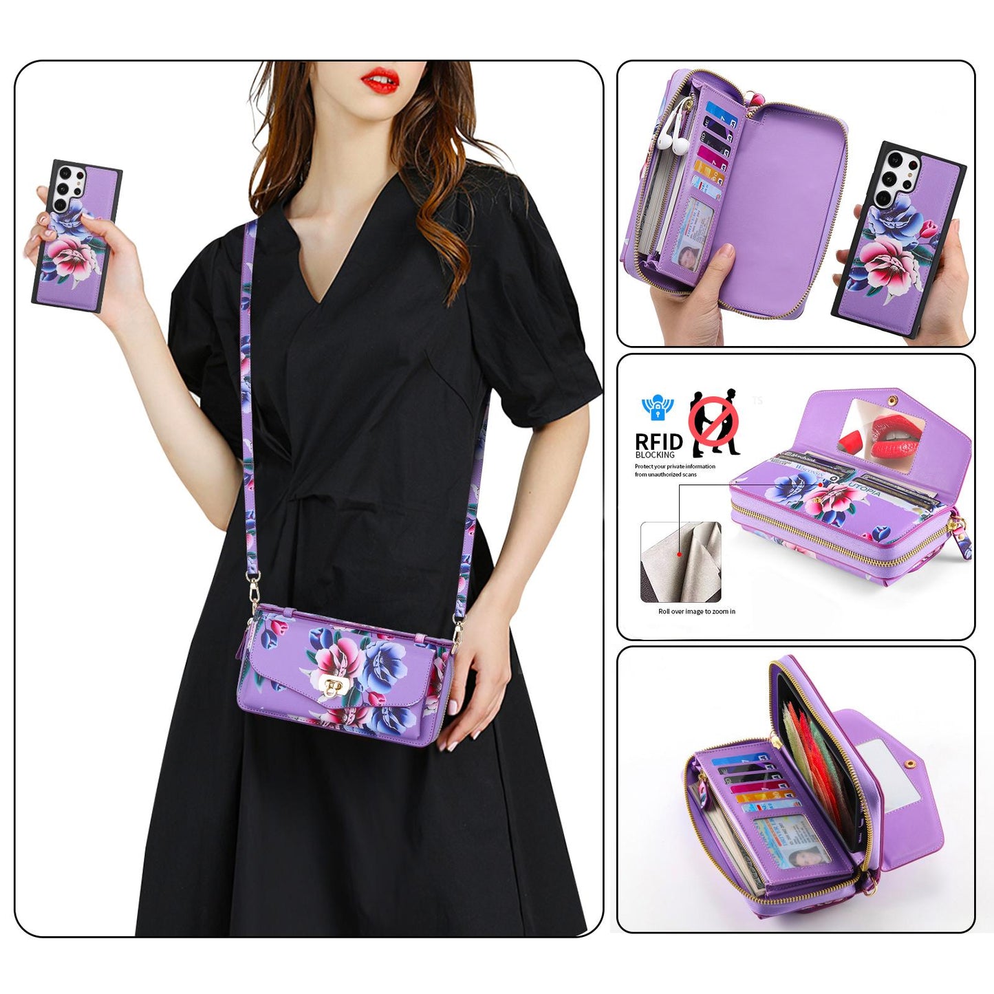 Flower Leather Magnetic Wallet Upgrade Hand Strap Phone Case For Samsung Galaxy S23 Ultra S22 Plus Note 20 Ultra Multifunction Zipper Business Split Cover POLA 001
