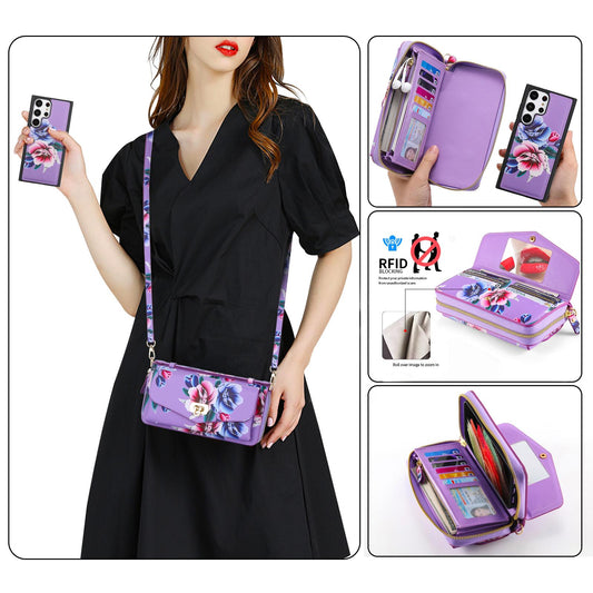 Flower Leather Magnetic Wallet Upgrade Hand Strap Phone Case For Samsung Galaxy S23 Ultra S22 Plus Note 20 Ultra Multifunction Zipper Business Split Cover POLA 001