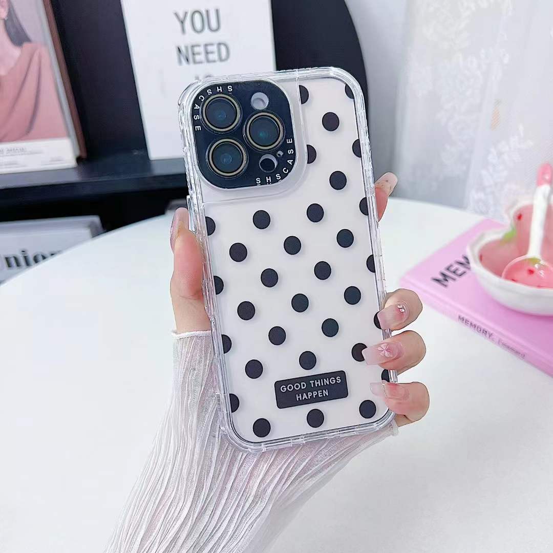For iPhone 16ProMax 16 15 14 13 Phone Case, Colorful 3 in 1 Transparent Luxury Wave Point Acrylic Anti Fall, With Camera Protector Shockproof Clear Hard Full Cover