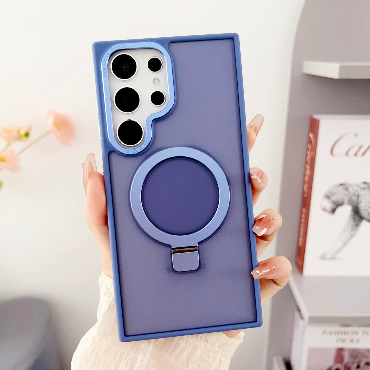 For Samsung S24Ultra S24Plus S24 S23Ultra S23Plus S23 Case, Clear Matte Magnetic Kickstand, Luxury Elegant Support Wireless Charging Case Foldable Magnetic Pop Stand Camera Protection Cover