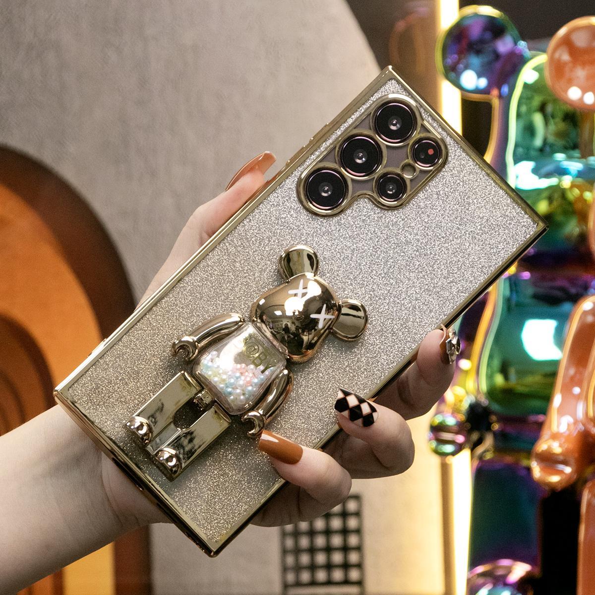 Luxury Plating 3D Candy Bear Glitter Clear Gradient TPU Plating Shockproof Soft Phone Case For Samsung S24FE S24Ultra S24 S23 S22 S21 FE Plus Ultra