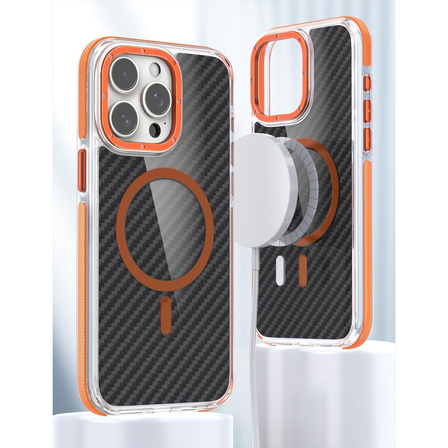 For iPhone 16 15 14 13 12 11 Pro Max Phone Case, Premium Strong Magnetic Carbon Fiber Metal Camera Frame Acrylic Clear Shockproof Anti-Fall Bumper for Magsafe Non-Yellowing Hard Full Cover