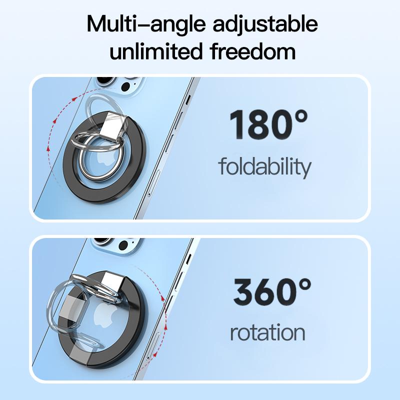 180 Degree Rotation Electroplating Zinc Alloy Strong Magnetic Finger Ring Phone Holder Damping Fold Stable Support Multi-angle Ring, for iPhone 16 15 14 13 12 for Samsung S25 S24 S23