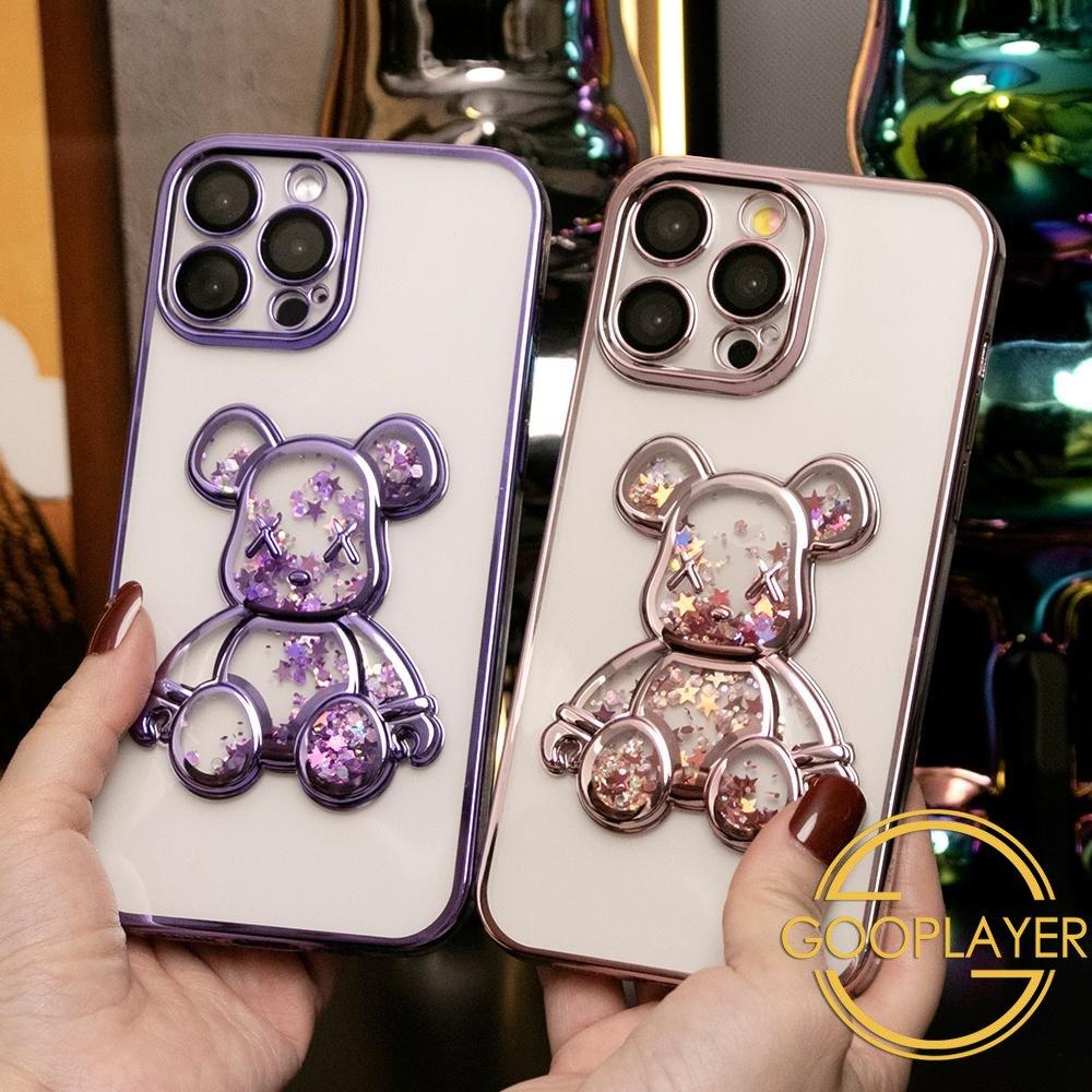 Cartoon Glitter Quicksand Bear Phone Case for iPhone 16 15 14 13 12 Pro Max