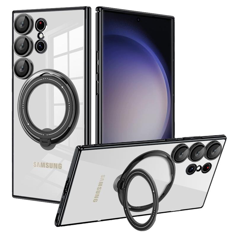 Clear Magnetic Kickstand Transparent Ring Case For Samsung S24 S23 S22 Ultra A54 A34 A14 with Lens Cover