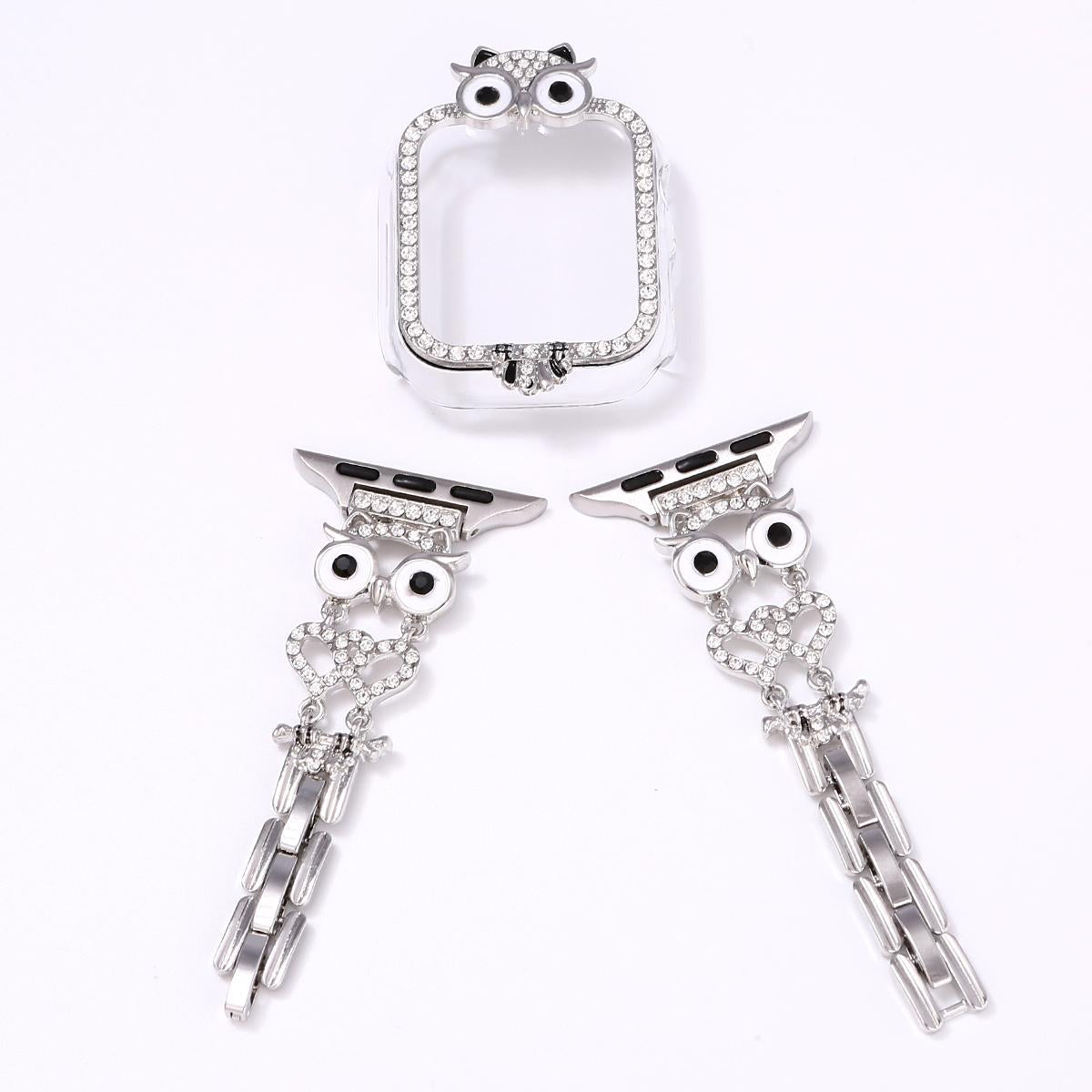 Diamond Owl Chain and Watch Case for Apple Watch 44mm Band 45 42 38 41 Ultra 49mm Link Bracelet for IWatch Series 9 8 7 6 SE 5 4