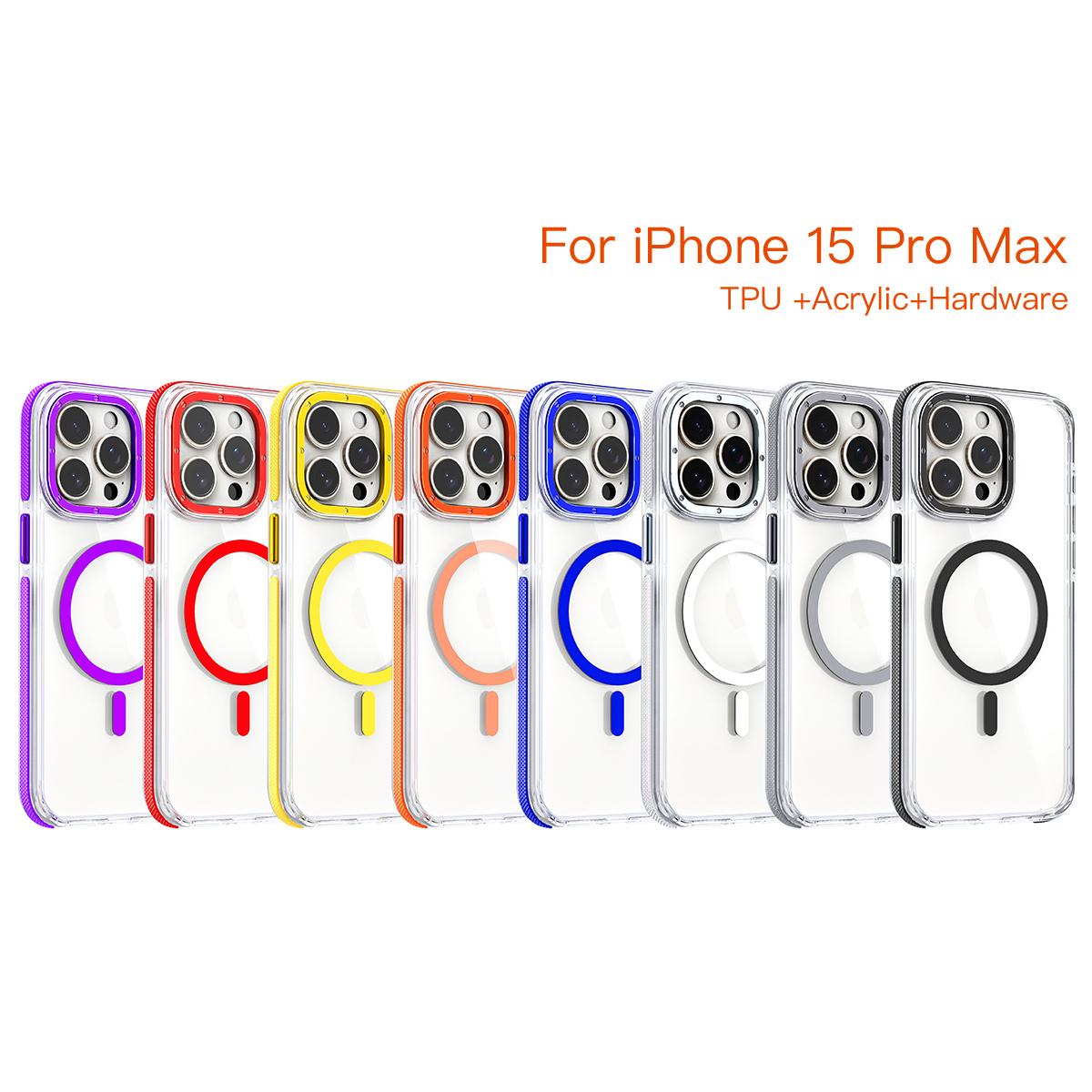 Dual Color Magnetic For Magsafe Wireless Charging Case For iPhone 16 15 14 13 Pro Max Plus Clear TPU Acrylic Hard Cover
