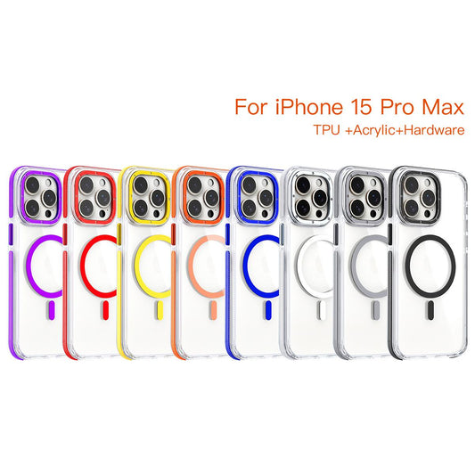 Dual Color Magnetic For Magsafe Wireless Charging Case For iPhone 16 15 14 13 Pro Max Plus Clear TPU Acrylic Hard Cover