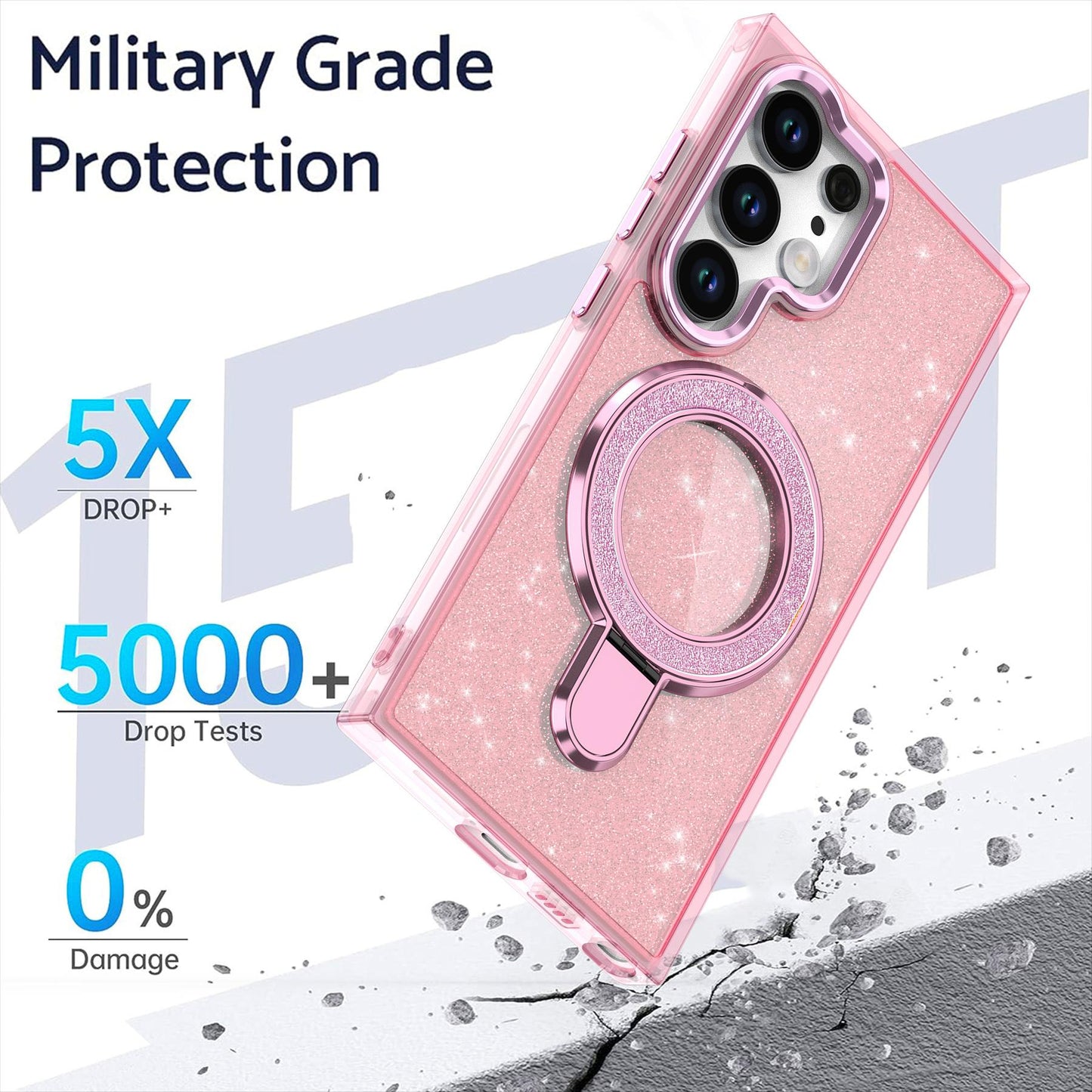 Glitter Shining Case With Magnetic Kickstand For Samsung S24 23  Ultra  Plus FE A05 A05S A15 A25 A35 A55 Magsafe Plating Wireless Charging Bling Cover Back Shell Girls