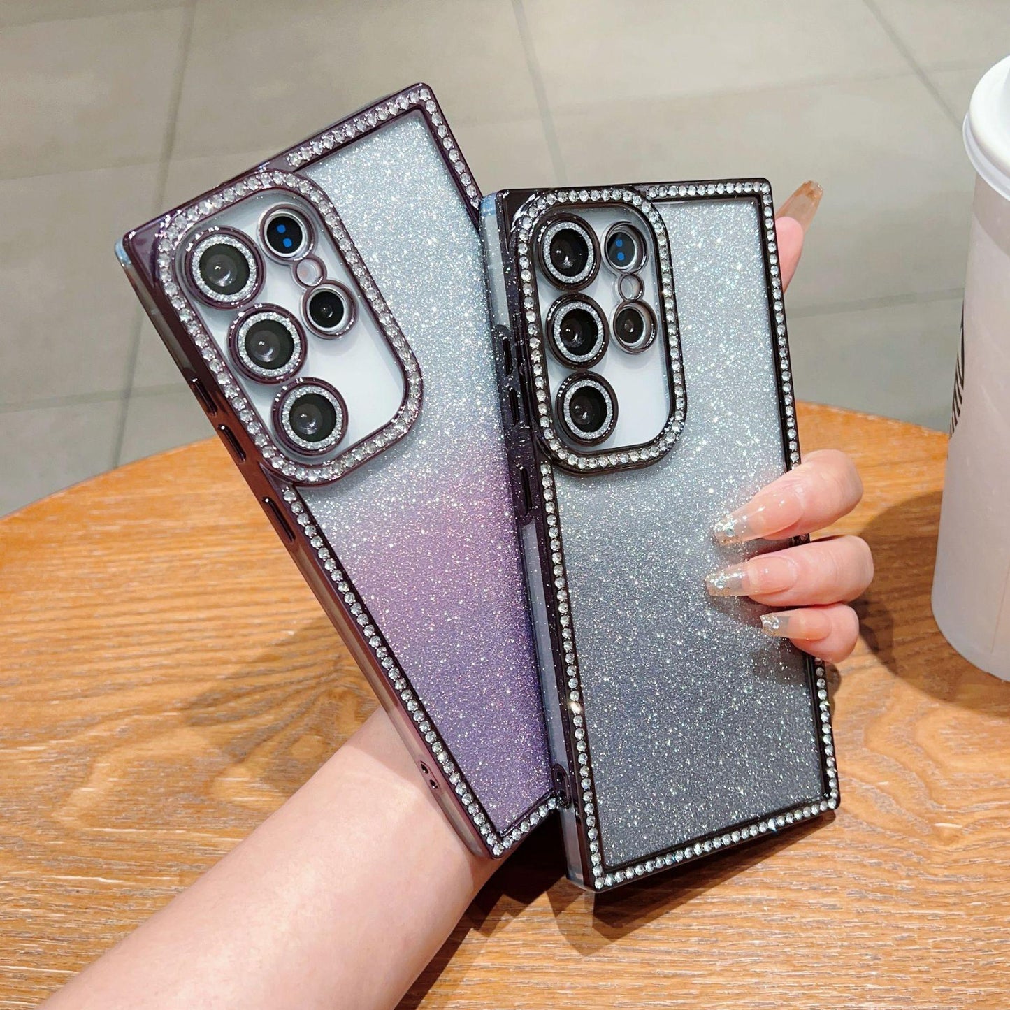 Glitter Rhinestone Clear TPU Square Phone Case with Len Protector For Samsung S25Ultra S25+ S24Ultra S24+ S24 Transparent Bumper Shockproof Soft Full Cover