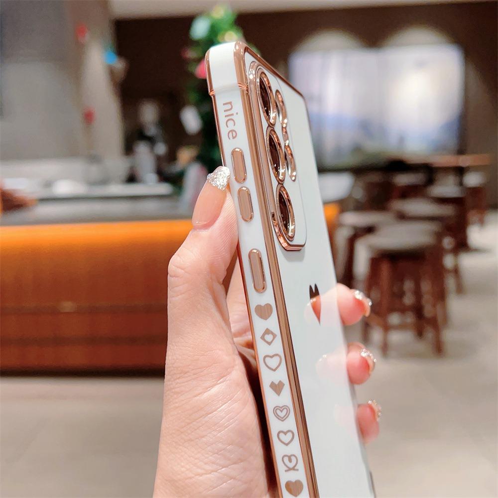 Plating Love Heart TPU Phone Case with Leather Wristband For Samsung S25Ultra S24 S23 S22 S21 Shockproof Soft Full Cover
