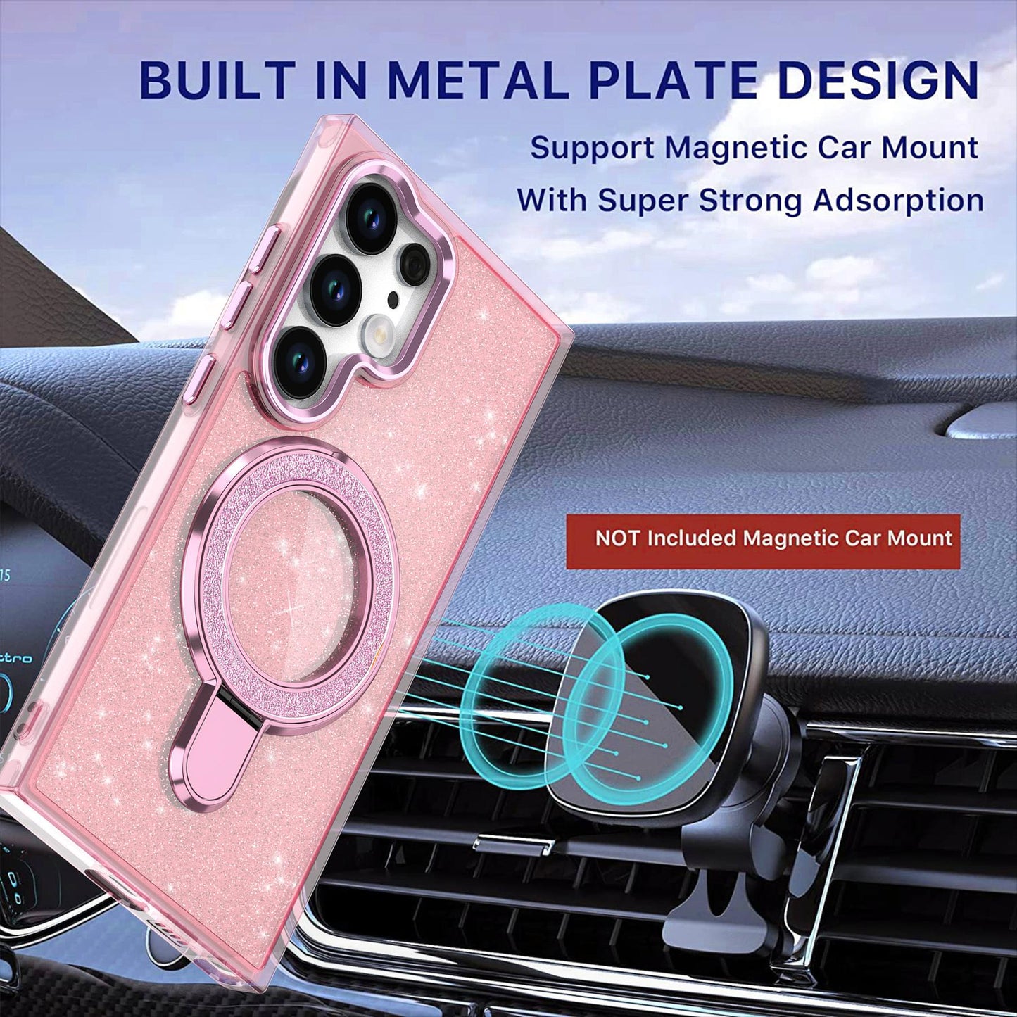Glitter Shining Case With Magnetic Kickstand For Samsung S24 23  Ultra  Plus FE A05 A05S A15 A25 A35 A55 Magsafe Plating Wireless Charging Bling Cover Back Shell Girls